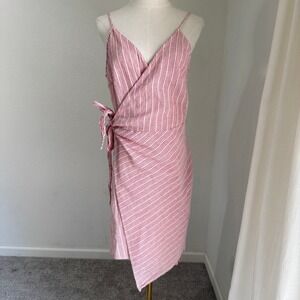 StyleStalker Red Acadia Striped Linen Blend Wrap Dress XL‎ Coastal Brunch Preppy